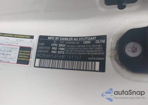 2009 Mercedes-Benz Slk 300 z USA, uszkodzony, nr VIN WDBWK54F89F191157